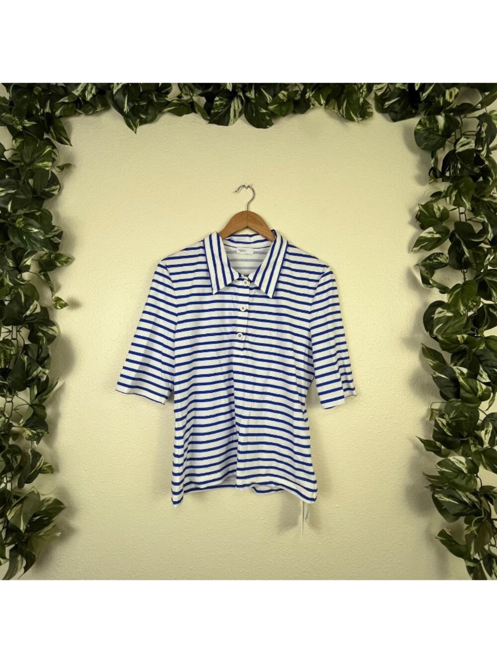 Rosetta Getty Half Sleeve Front Botton Polo Shirt Stripe Blue NWT Size XXL